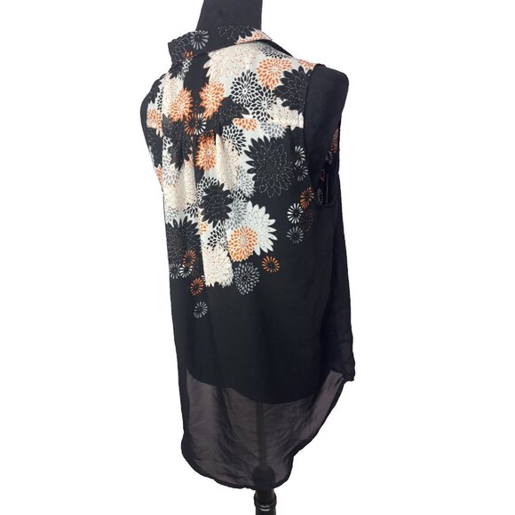 H&M BLACK ORANGE SHEER FLORAL 100% POLYESTER SLEEVELESS SHIRT TANK BLOUSE TOP 8 - Picture 8 of 12